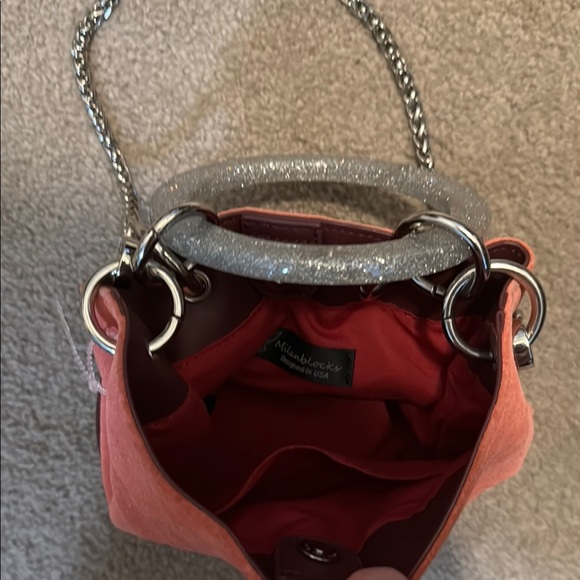 Milanblocks Coral and Burgundy Suede Bag - Picture 6 of 15
